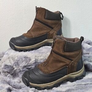EUC Lands End Mens Front Zip Snow Boots Brown Suede Waterproof 520219 Size 8